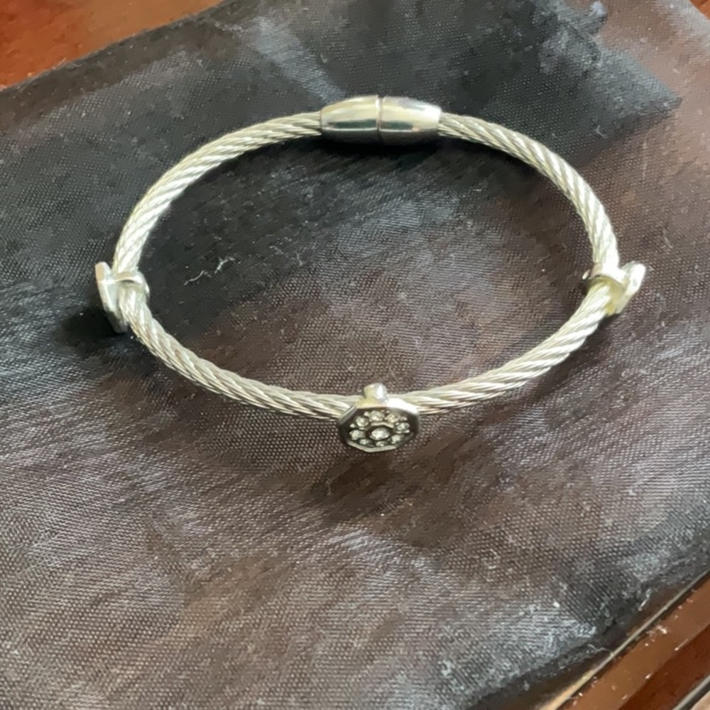 Paved Silver tone 3 Charm Rope Bangle - Picture 1 of 4